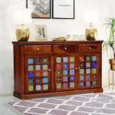 Moroccan Mosaic Handmade Mango Wood Sideboard In Natural Honey Oak